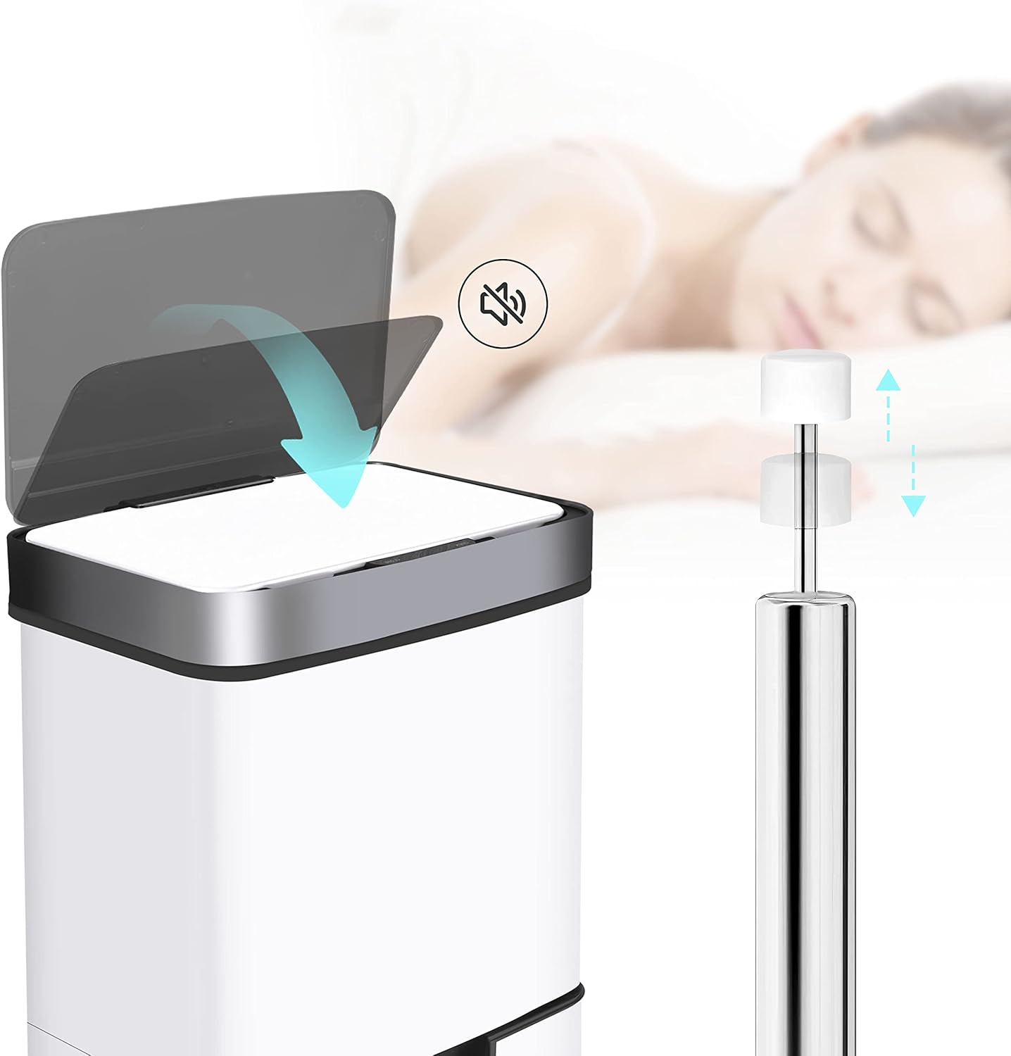 Ribelli Edelstahl - Mülltrennsysteme mit 3+1 Fächer - Mülleimer mit Sensor - 72 Liter (2x12 + 1x48 L) - Design Treteimer aus Edelstahl - Weiß