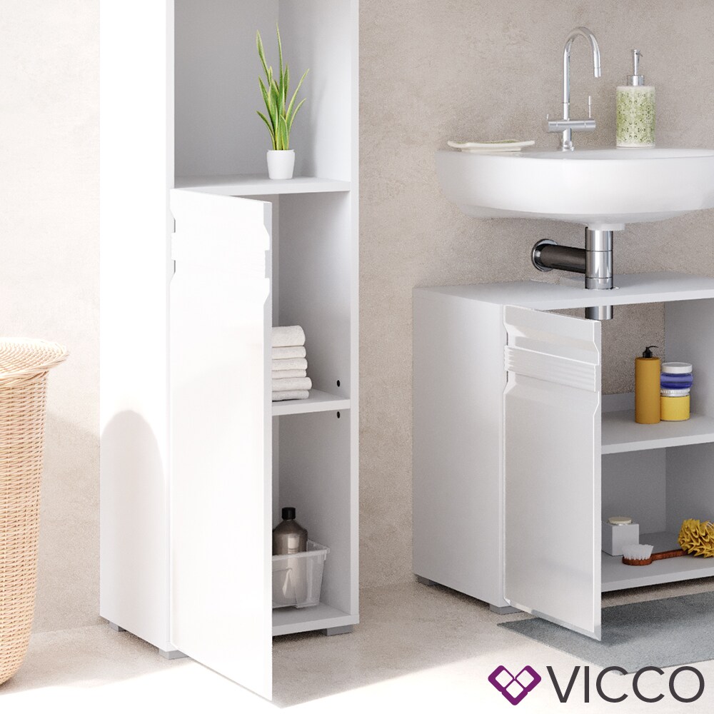 VICCO Badschrank FREDDY Weiß Hochglanz Badezimmerschrank Hochschrank Bad