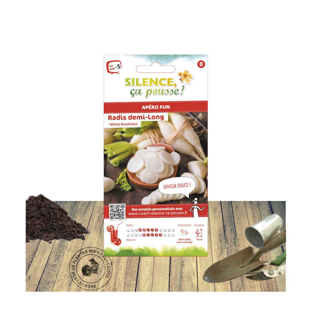 Graines de radis demi long white breakfeast/raphanus sativus demi long white breakfeast[-]sachet de 6 gr.