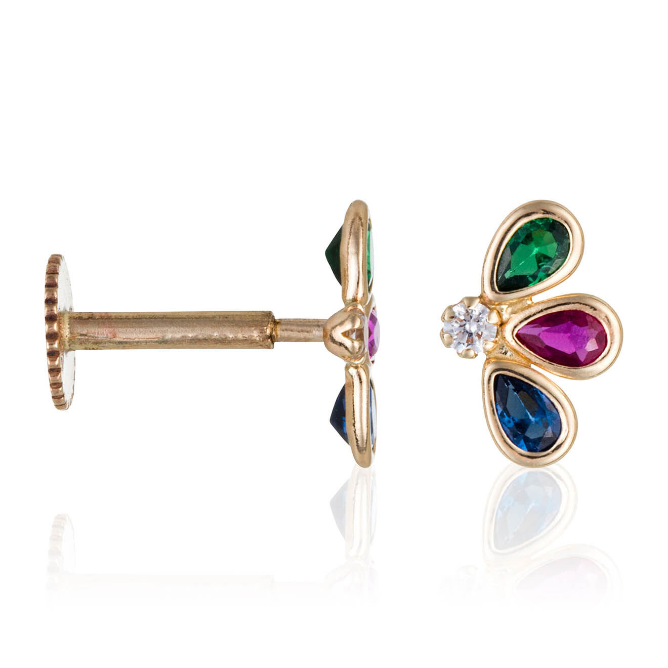 Instant d'Or Boucle d'oreille de cartilage unitaire Trio de Pétales Zircones or jaune