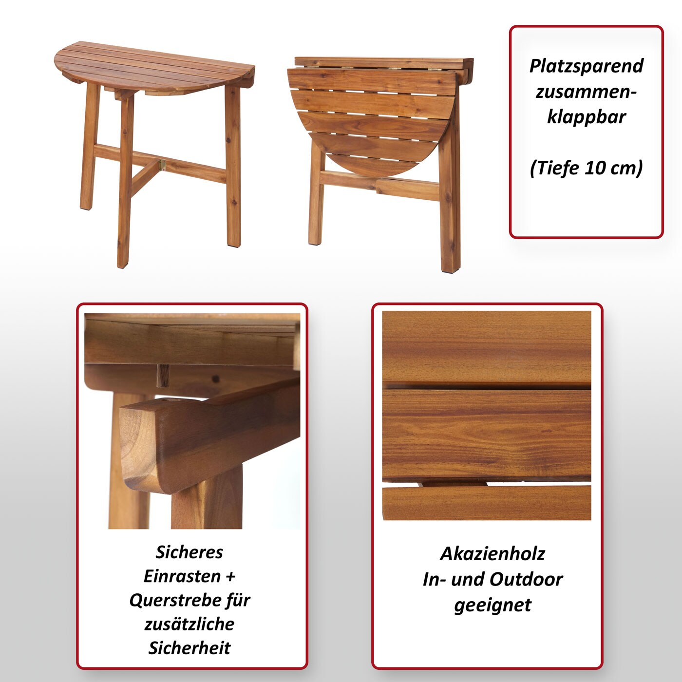Klapptisch MCW-L19, Gartentisch Balkontisch, In-/Outdoor klappbar Akazie Holz MVG-zertifiziert 71x70x34cm