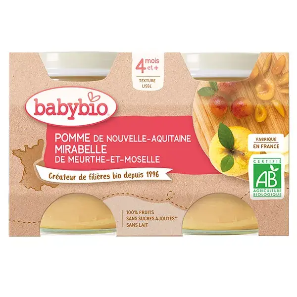 Babybio Frutas Pote Maçã Mirabelle Ameixa Quetsche +4m Orgânico 2 x 130g