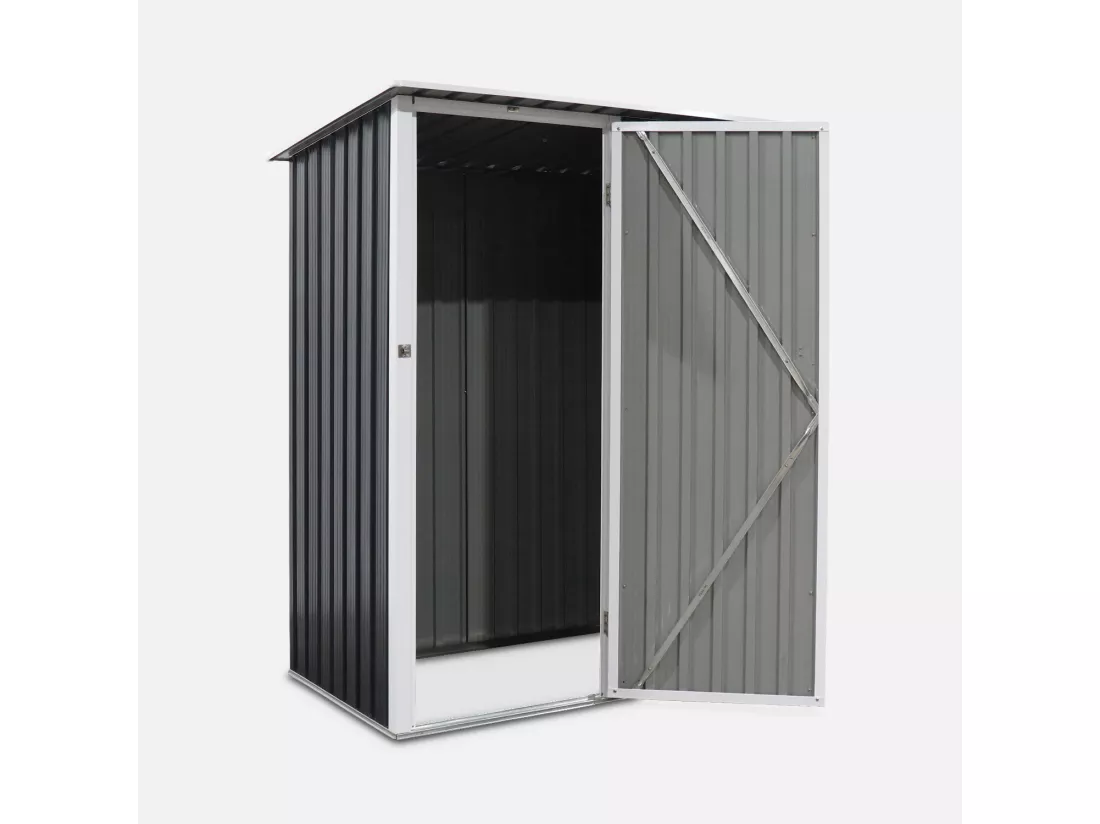Abri de jardin en métal - LYS 1.36m² gris anthracite et blanc - Cabane à outils avec porte simple à loquet. kit de fixation sol inclus. remise