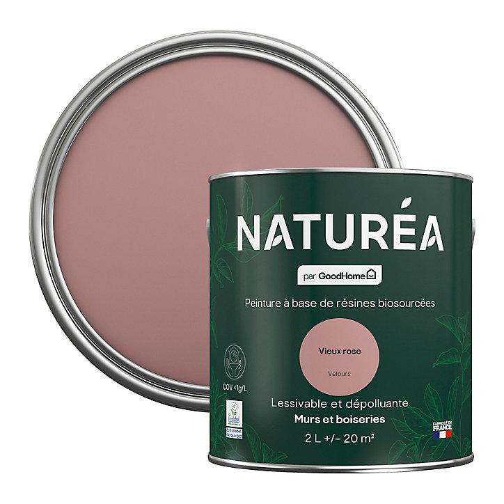 Peinture murs et boiseries Naturéa par GoodHome vieux rose velours 2L