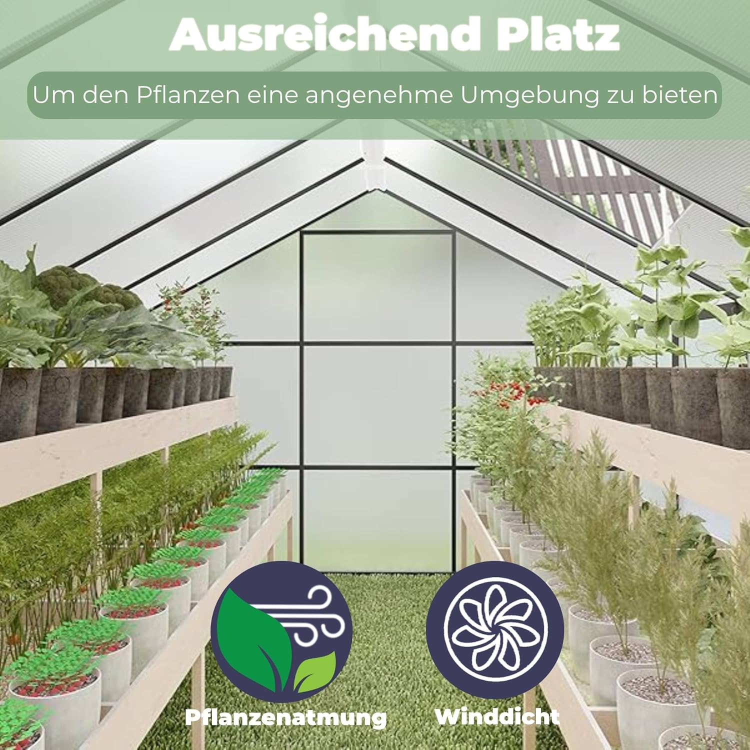 Gewächshaus Aluminium für den Garten |Mit 8 cm dickeres Fundament| 301*238*210 cm | Vielseitig nutzbar als Treibhaus Gartenhaus Winterfest Aufzucht Tomatenhaus Frühbeet und Pflanzenhaus Grau