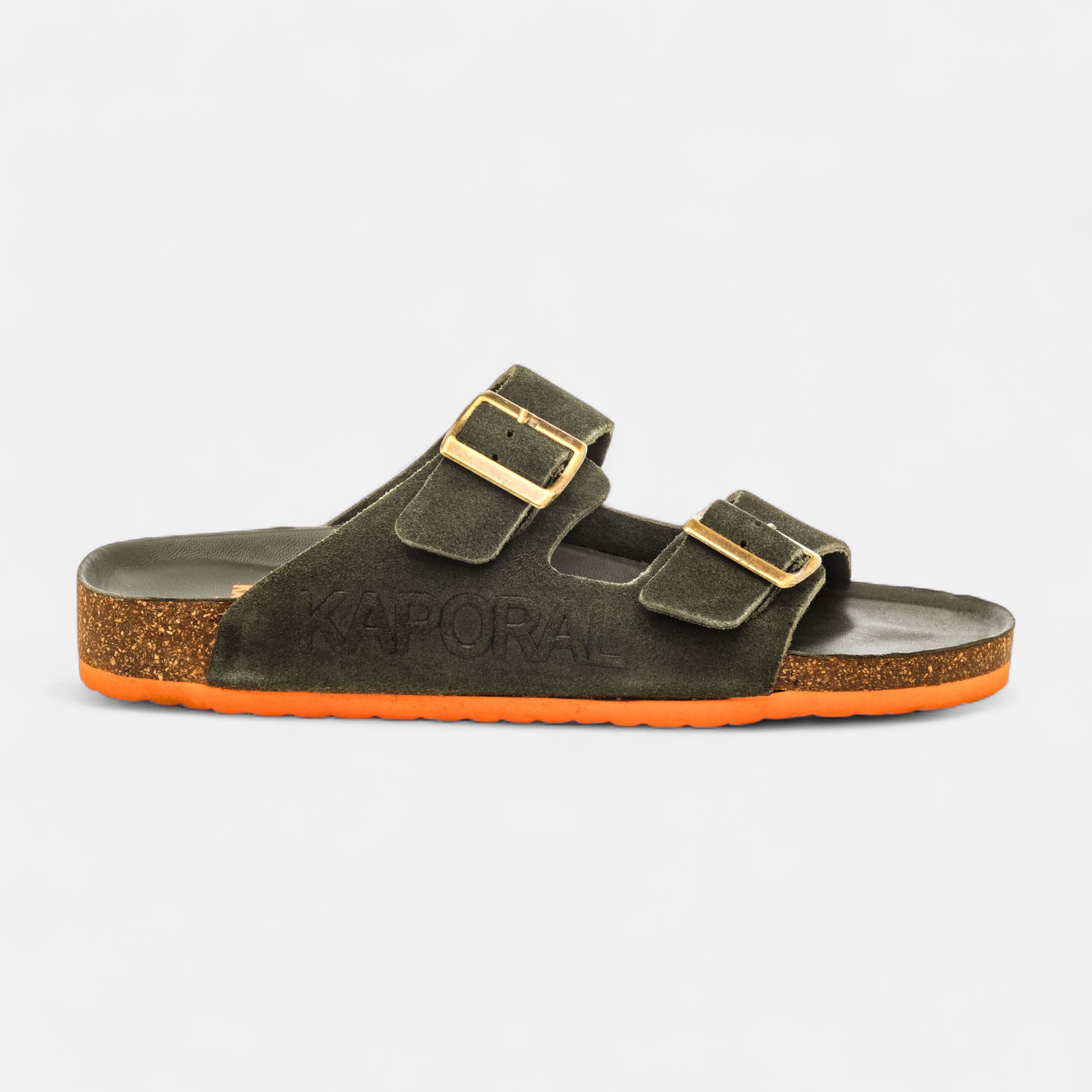 Mules semelle liège Homme en cuir kaki