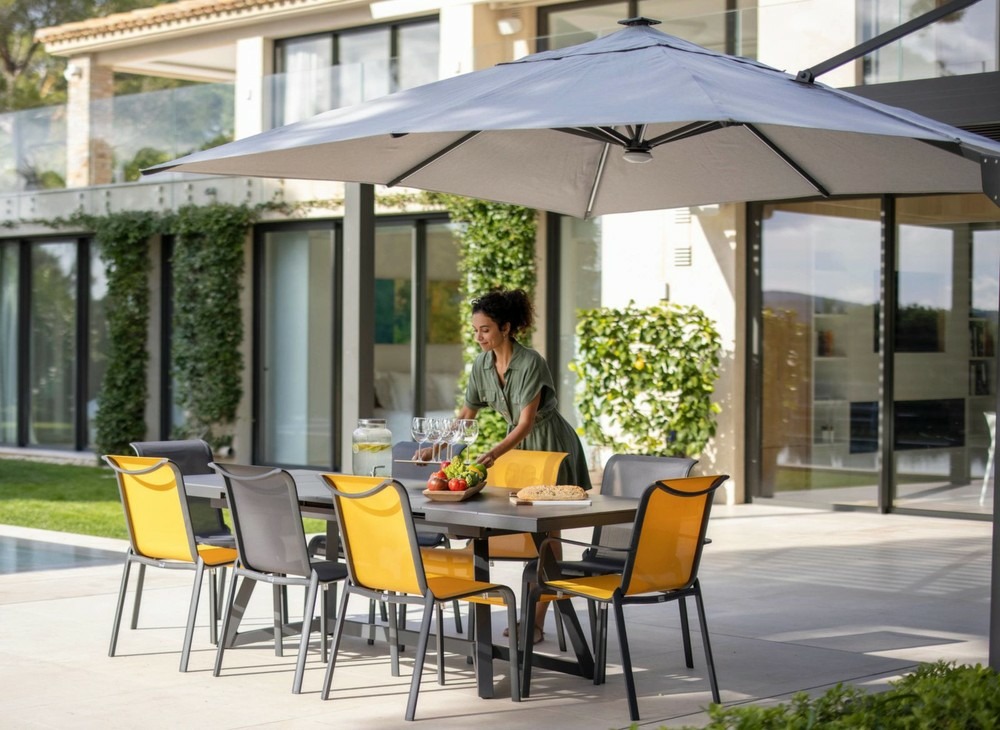 Parasol déporté elios full led alu/novasun - chiné foncé 3 x 3 m