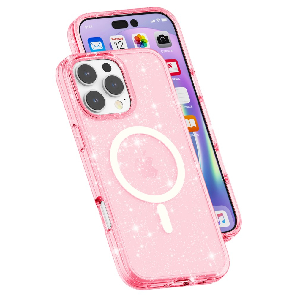 iPhone 16 Pro MagSafe Hybrid Hardcase Schutzhülle im Glitzer Design - Pink / Transparent