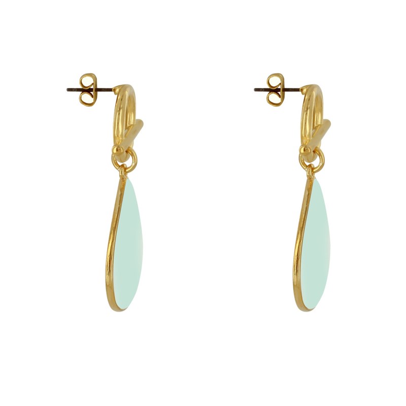 Boucles d'Oreilles Laiton Doré Fermoir T et Goutte Émaillée