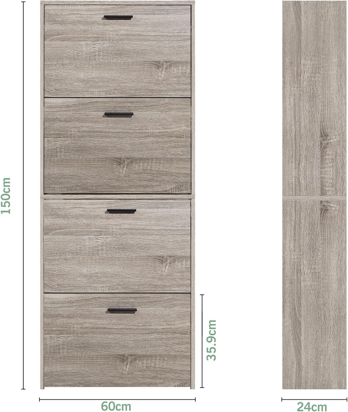 CASABEL Schuhschrank für 24 Paar – Schrank mit großem Fassungsvermögen für Eingangsbereich, Flur – L 60 x T 24 x H 150 cm – helles Holz