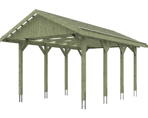 Enkele carport SKAN HOLZ Wallgau incl. daklatten en H-paalankers 380 x 600 cm geïmpregneerd
