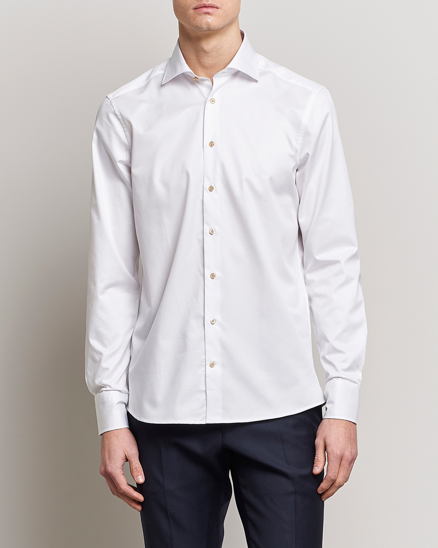 Stenströms Fitted Body Contrast Cotton Shirt White