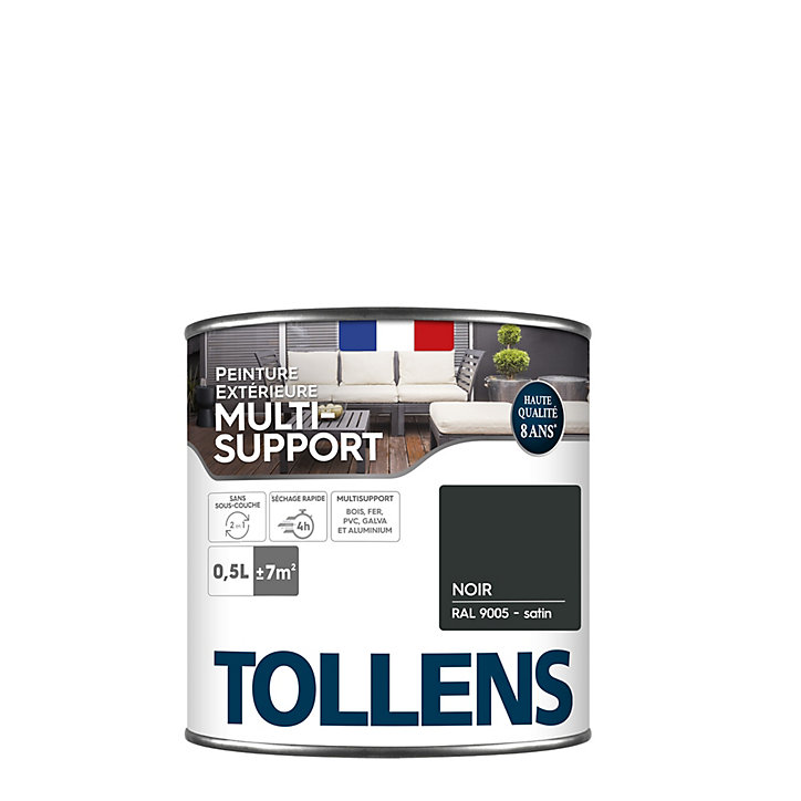 Peinture extérieure multi-supports Tollens satin noir 500ml