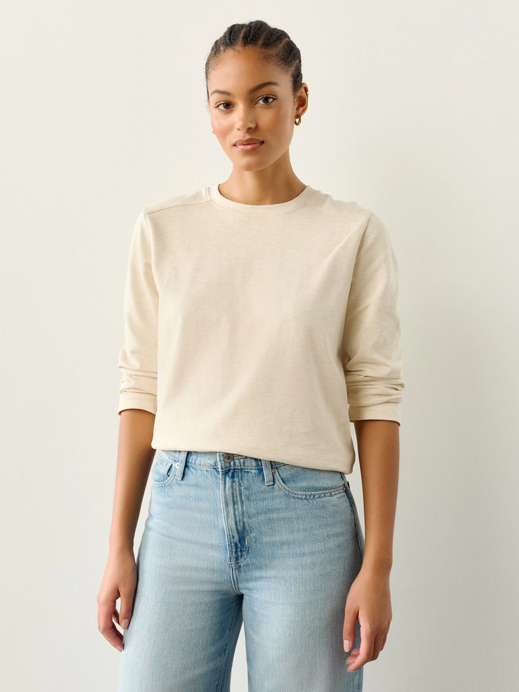 Moutkleurig - Dik T-shirt met lange mouwen en ronde hals