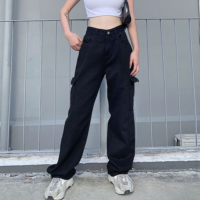 Honet - Losse Harem Cargo Jeans met Hoge Taille