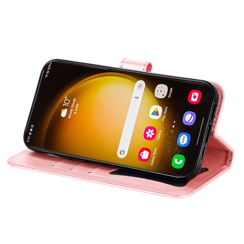 Samsung Galaxy S24 Ultra Leder Tasche Wallet - Mandala Flowers Imprint - Rosa
