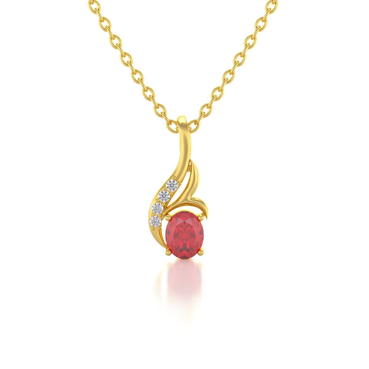 Collier Pendentif ADEN Or 585 Jaune Rubis et Diamants Chaine Or 585 incluse 0.75grs