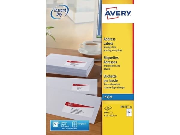 Avery - 33.9 x 64 mm 600 stk (25 ark x 24) adresselapper