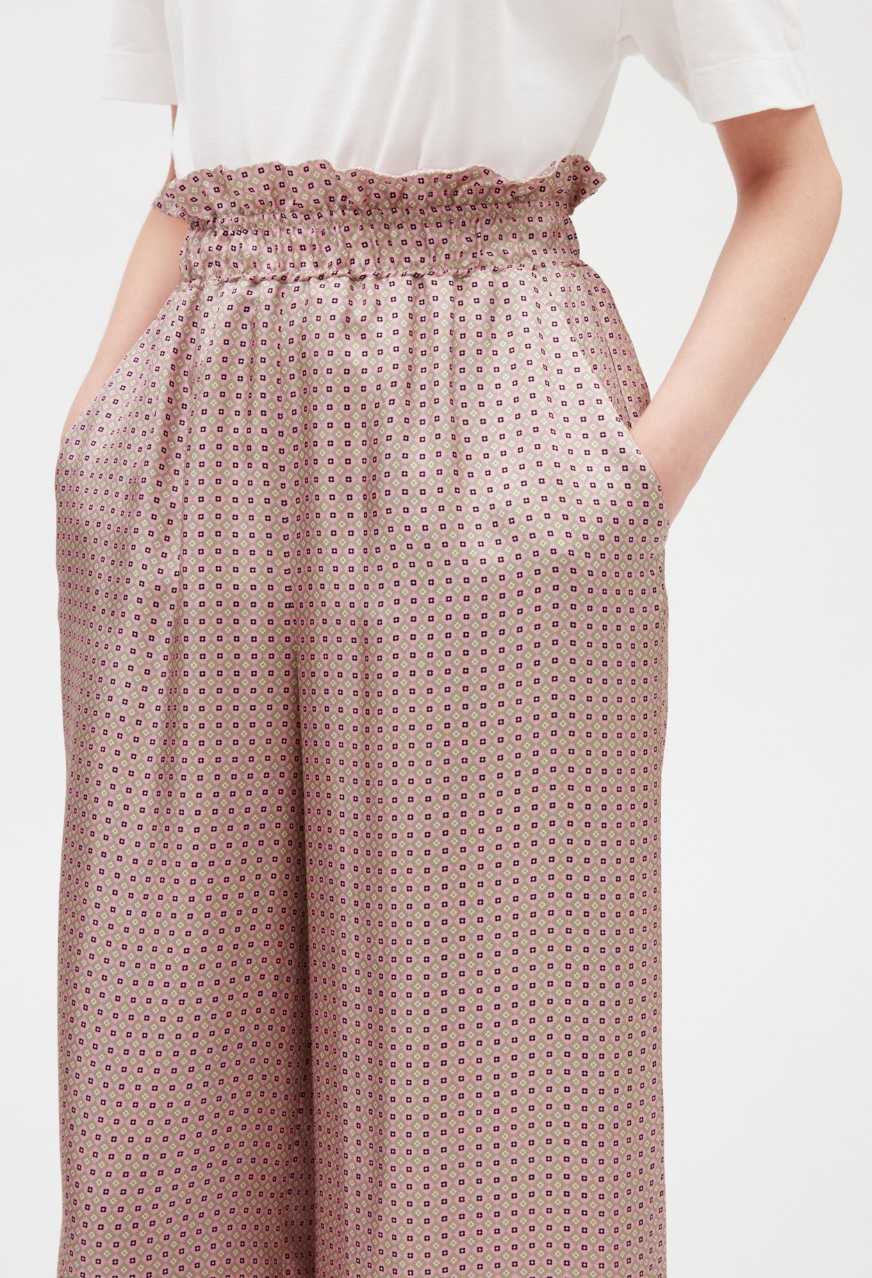 Pantalon large soie rose