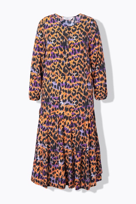 Maxikleid, Color-Leomuster, Volants