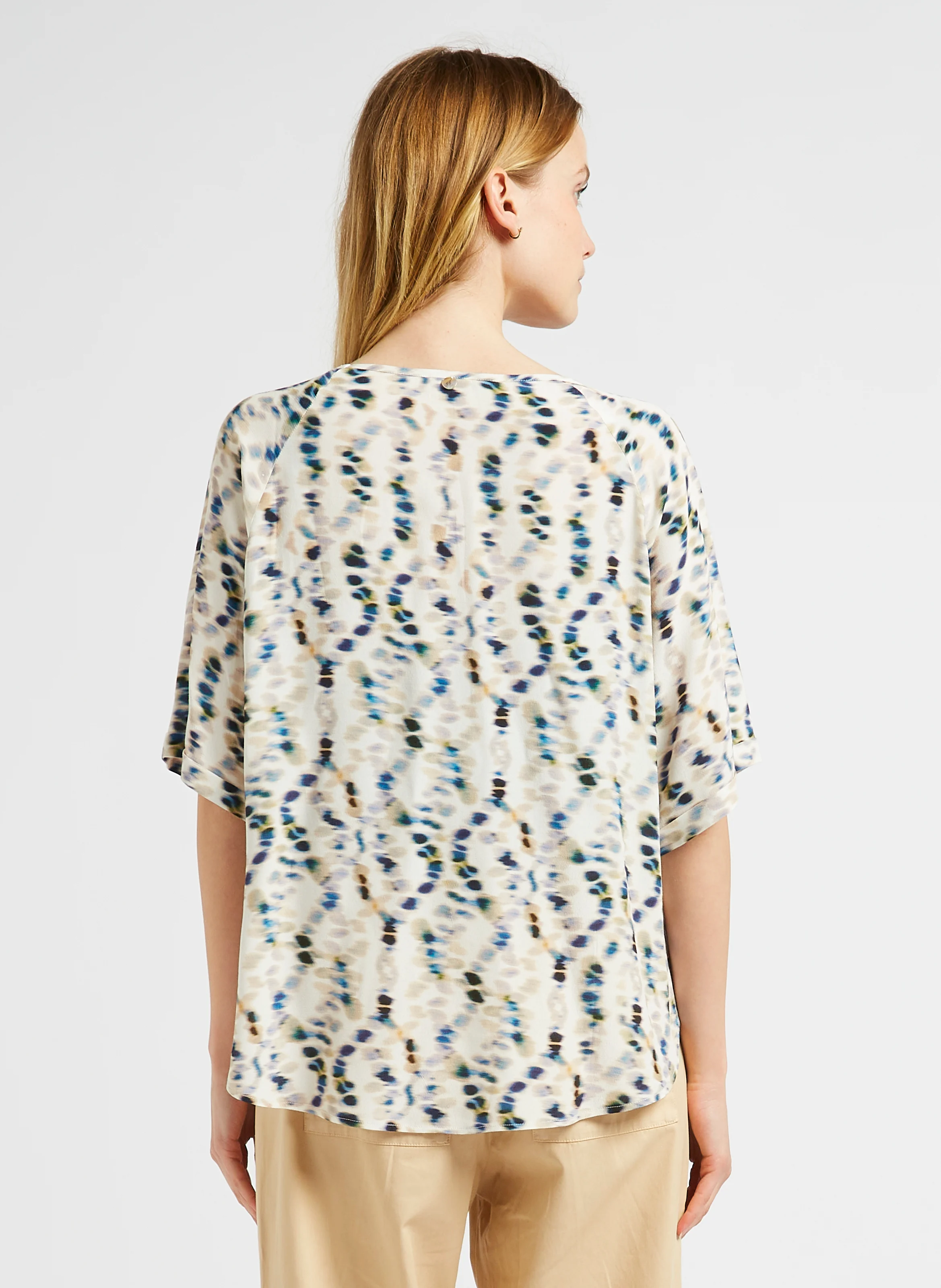 CARVI - Top ample col rond imprimé| Blanc