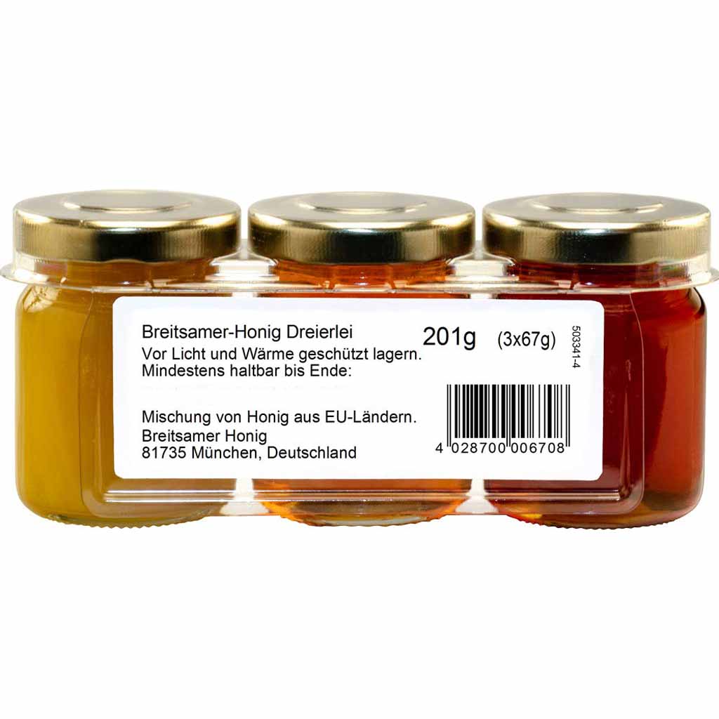 Breitsamer Honig Dreierlei 3 Sorten Honig á 67g=201g MHD:30.9.26