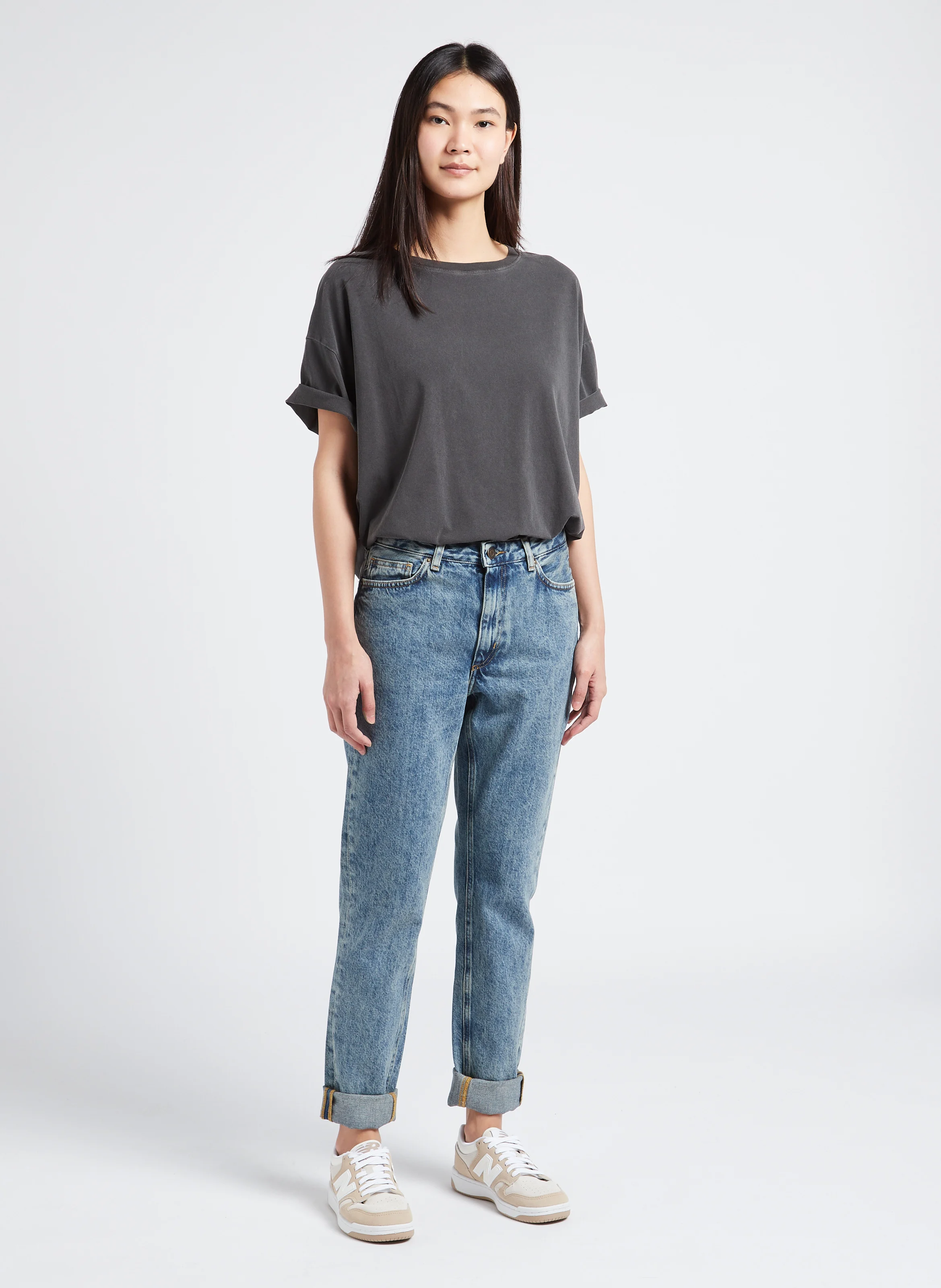 PYMAZ - Tee-shirt oversize col rond en coton mélangé | Gris