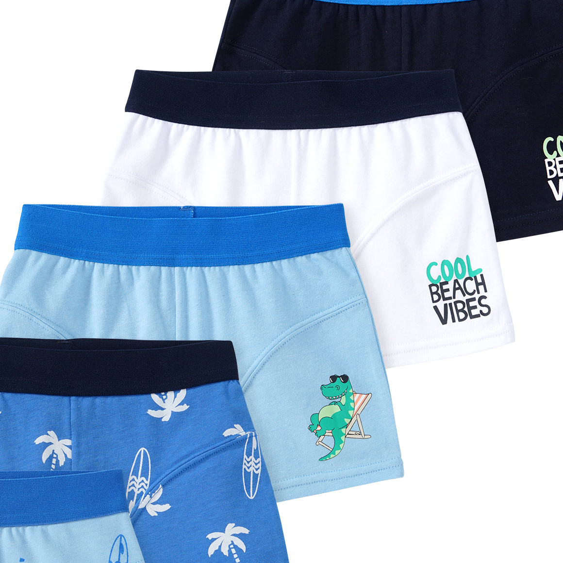 Famy 5 Jungen Boxer in verschiedenen Dessins hellblau / dunkelblau / weiss