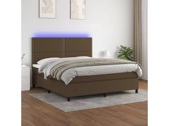 Sommier tapissier matelas et LED Marron foncé 180x200cm Tissu