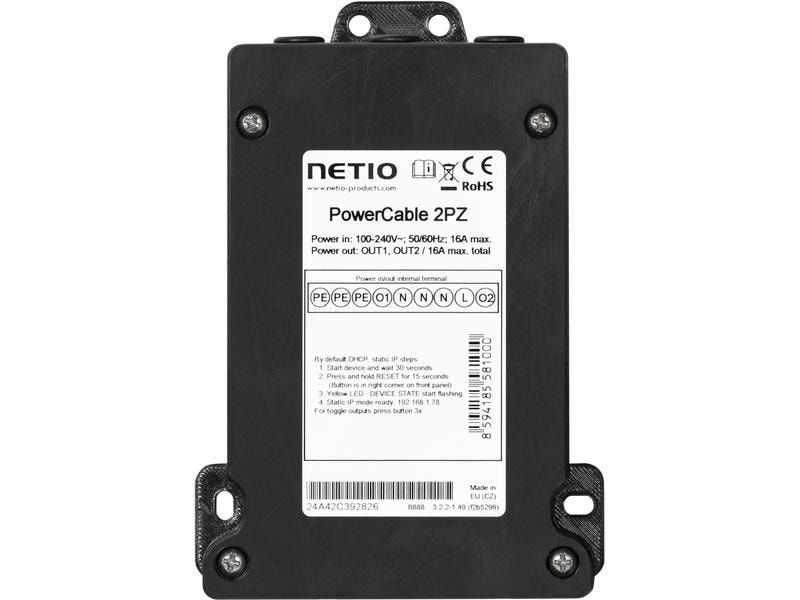NETIO PDU PowerCable 2PZ 2x 230 V geschaltet Flaches PDU mit RJ45 Lan Schnittstelle
