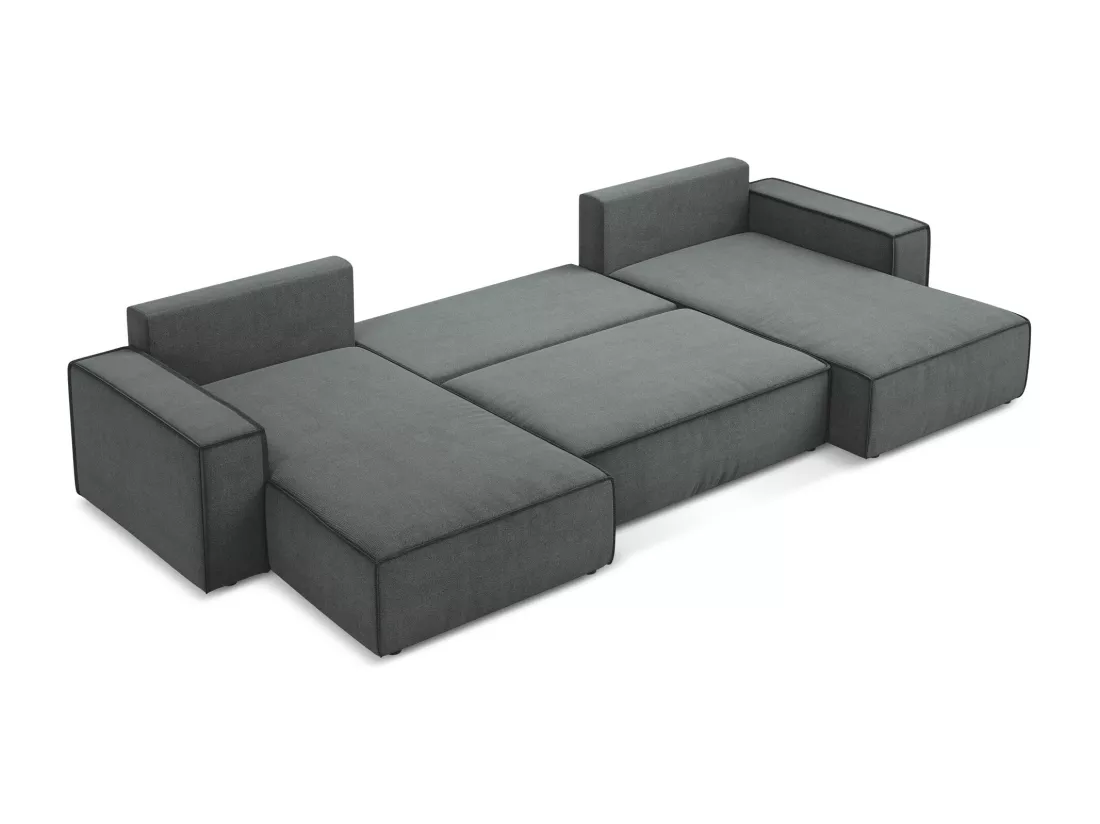 Canapé d'angle panoramique convertible en tissu texturé - gris - KIMO