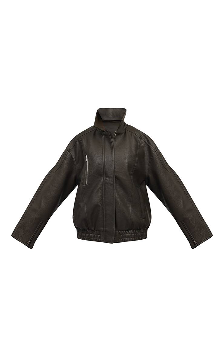 Kaki Veste Oversize En Synthétiquecuir À Patte De Boutonnage Dissimulée