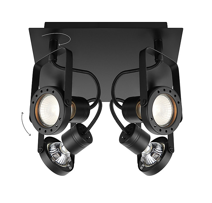 Plafonnier spot 4 lumières GU10 5W GoodHome Chaman noir mat L.23 x L.23 x H.17 cm