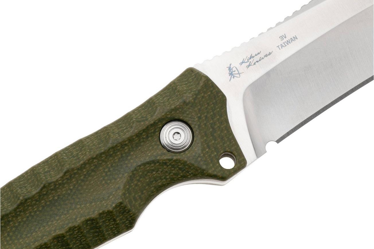 SOG Hidaka FX 17-27-01-57 Satin CPM 3V, Green Micarta vaststaand mes, Kiku Matsuda design