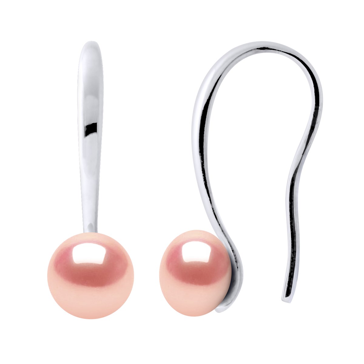 Crochets d'Oreilles Perles d'Eau Douce Roses Boutons 7-8 mm Argent 925