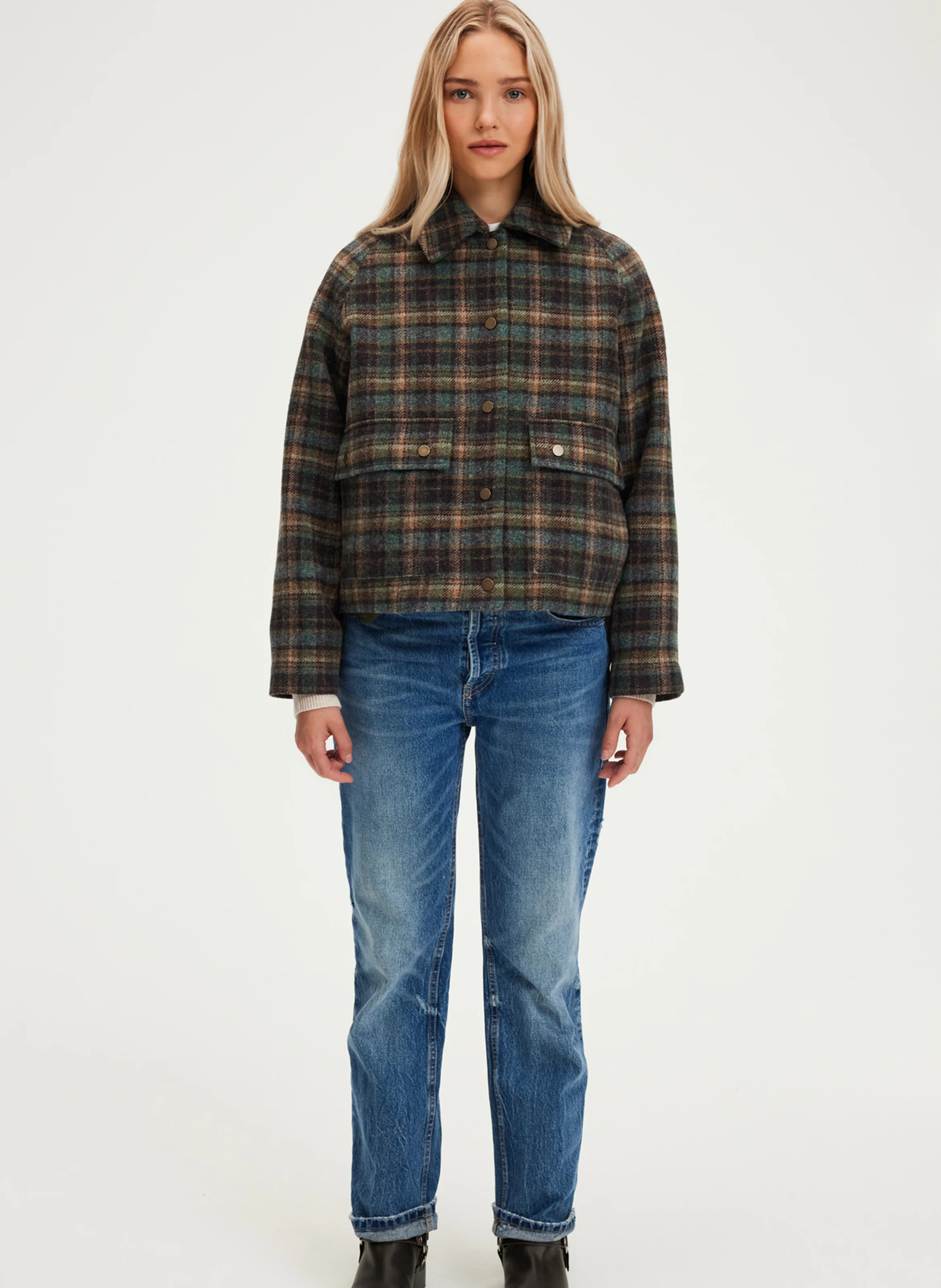 MARELLE - Blouson à carreaux en laine | Marron