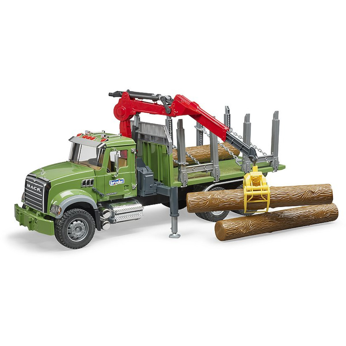 BRUDER Spielwaren GmbH + Co. KG Bruder 02824 MACK Holztransport LKW, Ladekran, Greifer + 3 Baumstämmen