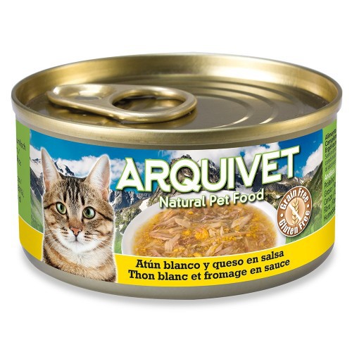 Ração úmida Arquivet para gatos, sabor atum branco e queijo