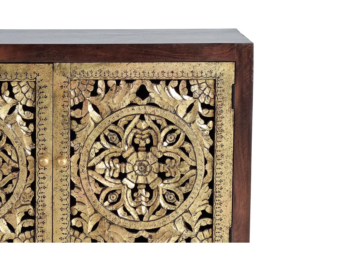 Commode en bois de manguier et détails en bronze faits à la main. Multicolor.Giner y Colomer.80x40x110