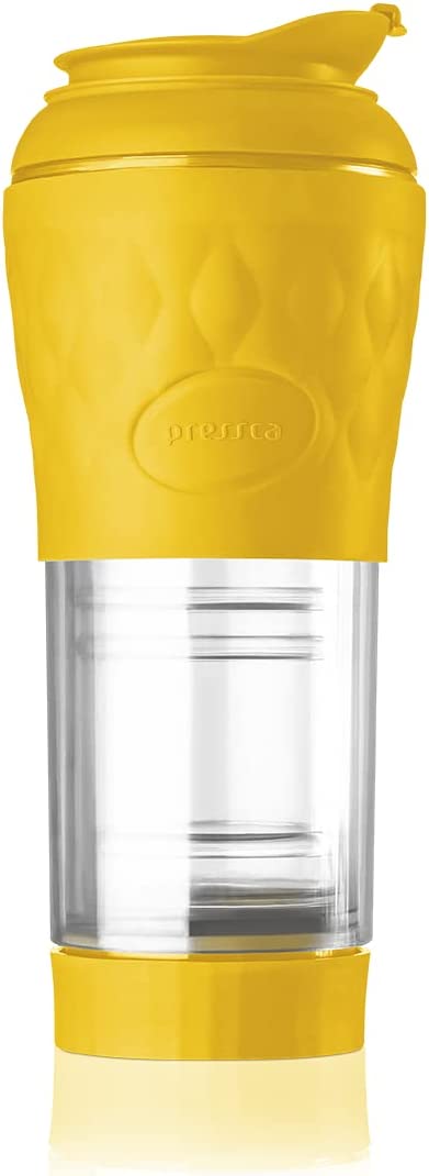 Cafeteira Port&aacute;til Pressca 350 ml, com isolamento t&eacute;rmico. Filtro reutiliz&aacute;vel de inox. Infusora de ch&aacute; manual. Livre de BPA. 22 cm de altura.