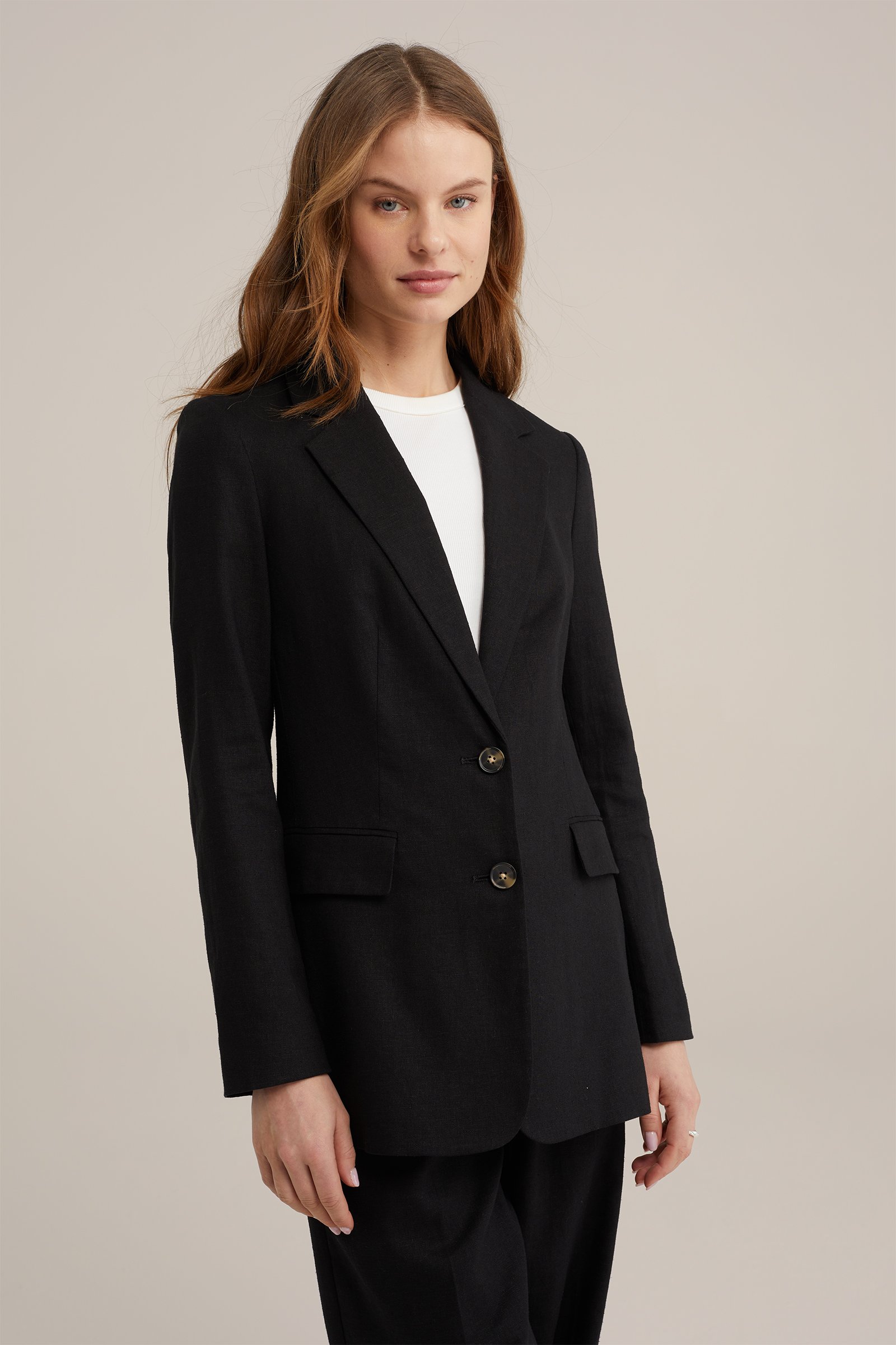 regular fit blazer van linnenmix WE Fashion Zwart