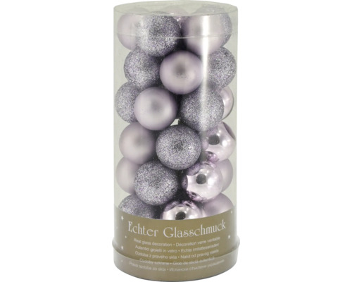 Glazen kerstboomballen, Ø 2,5 cm, 35 stuks, paars
