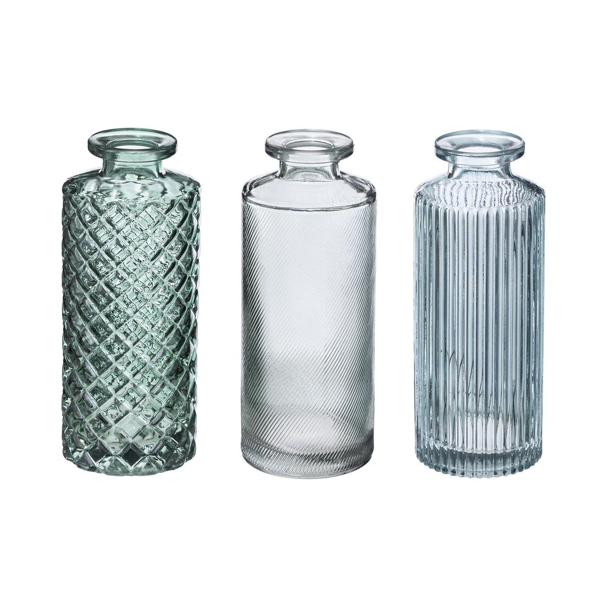 SOLIFLORE VAE VERRE STRIE VERT H.13.5CM X3 PIECES