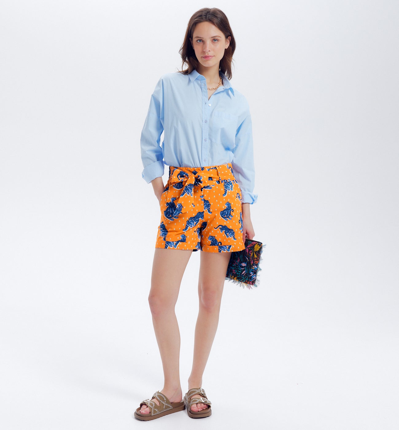 Short en toile motif DIMB - Imprimé orange