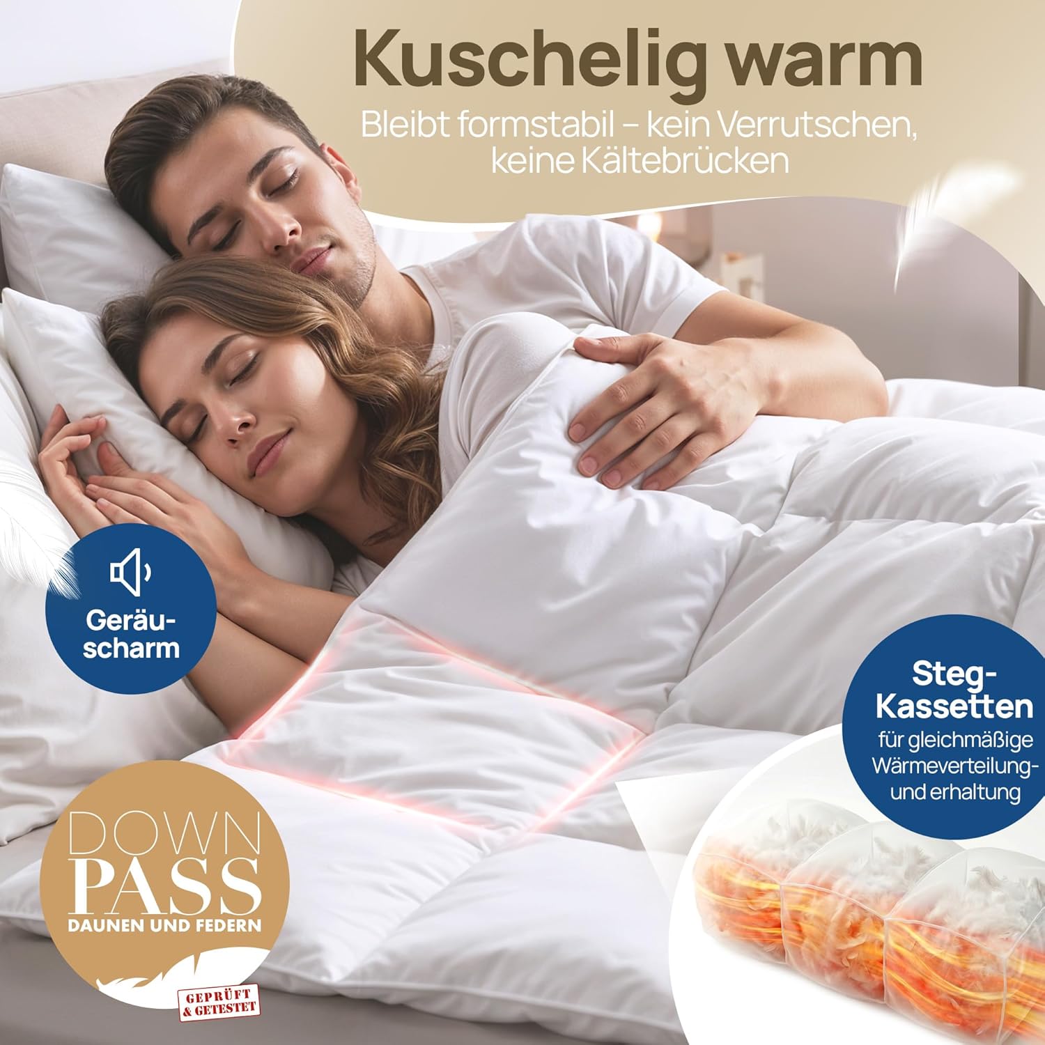 LILENO HOME Premium Daunendecke 135x200 Ganzjahresdecke (90% Daunen / 10% Federn) – Flüsterleise, Anschmiegsame & Wolkenweiche Bettdecke 135x200 – Made in Germany, Oeko-Tex & 60 °C Waschbar