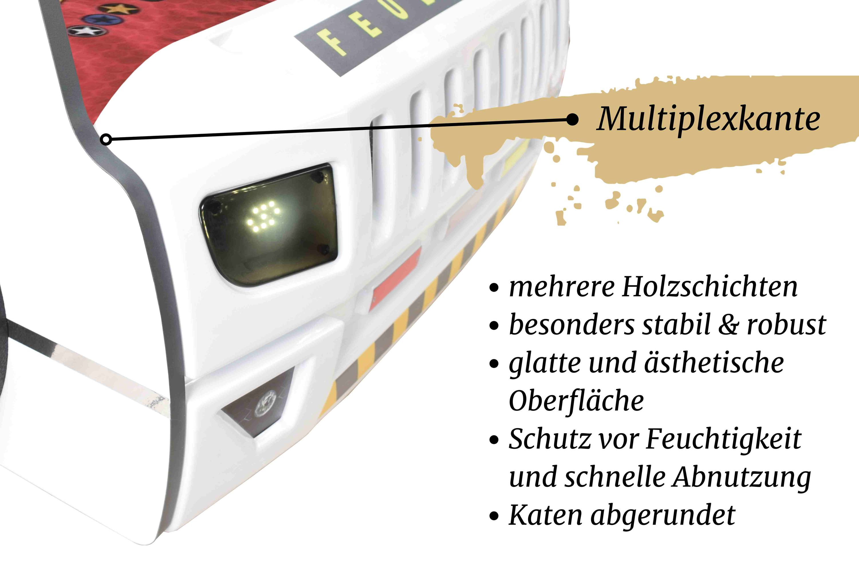 Autobett Kinder 90x200 cm Feuerwehrbett 