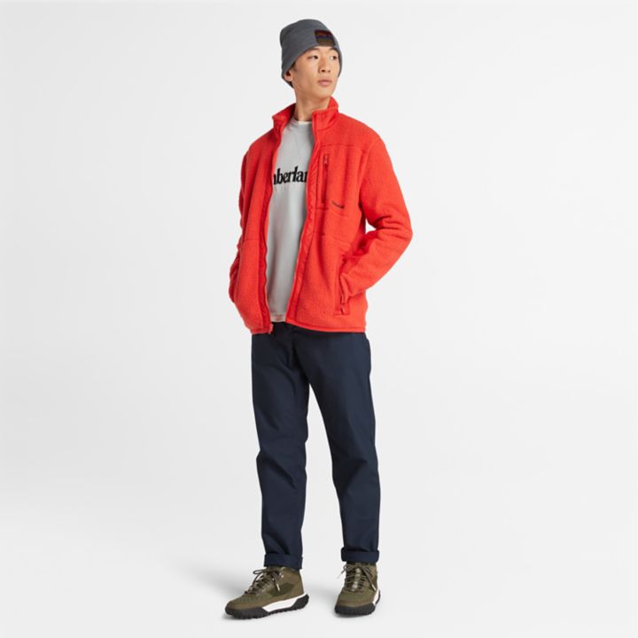 Fleece de pelo alto para homens na cor vermelha