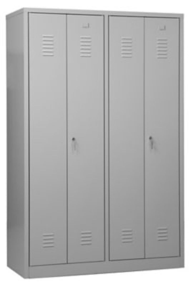 PROREGAL Garderobekast Camel 4 Compartimenten & 2 Sloten HxBxD 180 x 117 x 50 cm Cilinderslot Grijs