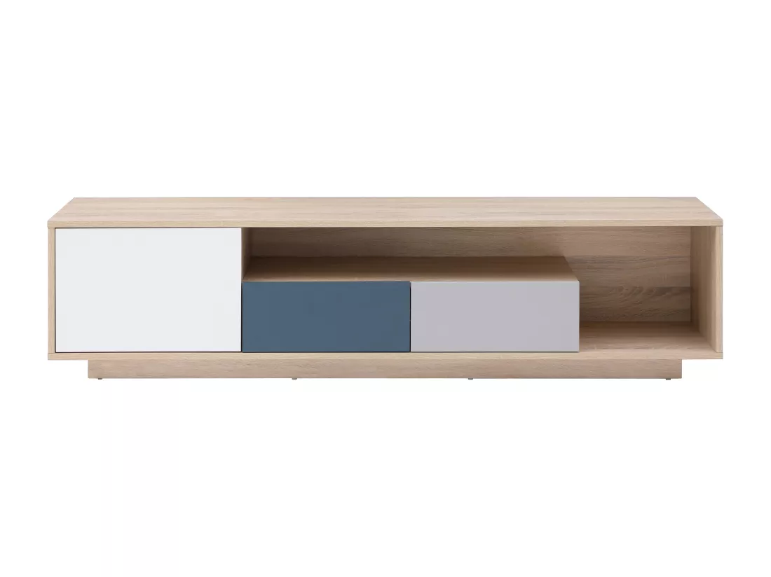 Meuble TV avec 1 porte, 2 tiroirs et 1 niche - Multicolore - FILUTIA