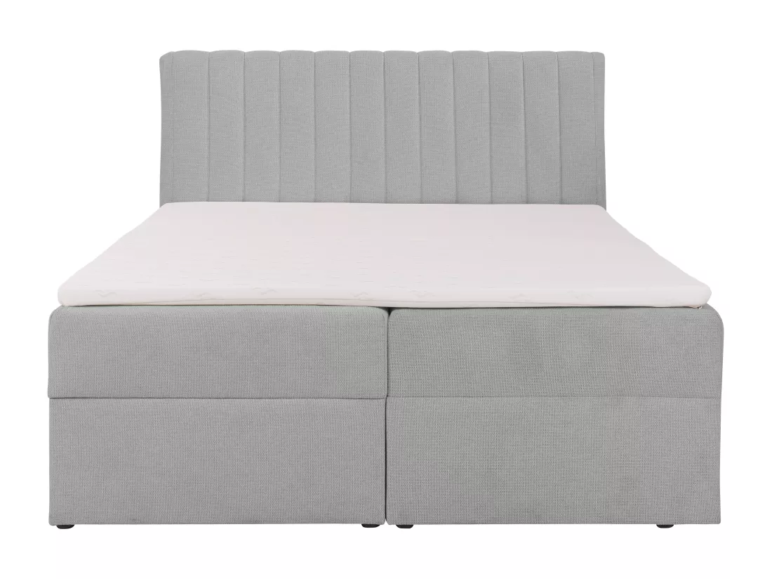 Ensemble complet literie déco tête de lit + sommiers coffre et tiroir + matelas + surmatelas - 160 x 200 cm - Tissu - Gris - ARAO de YSMÉE